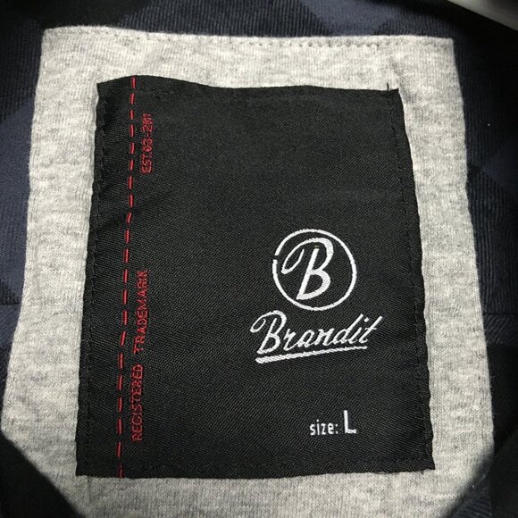 Brandit Mens Flannel Shirt size Large Long Sleeve Button Up Black‎ Blue Check - Picture 4 of 16